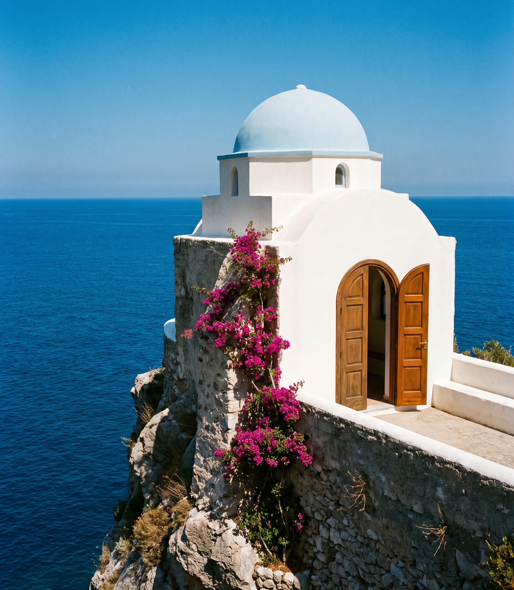 A small whitewashed chapel above the sea